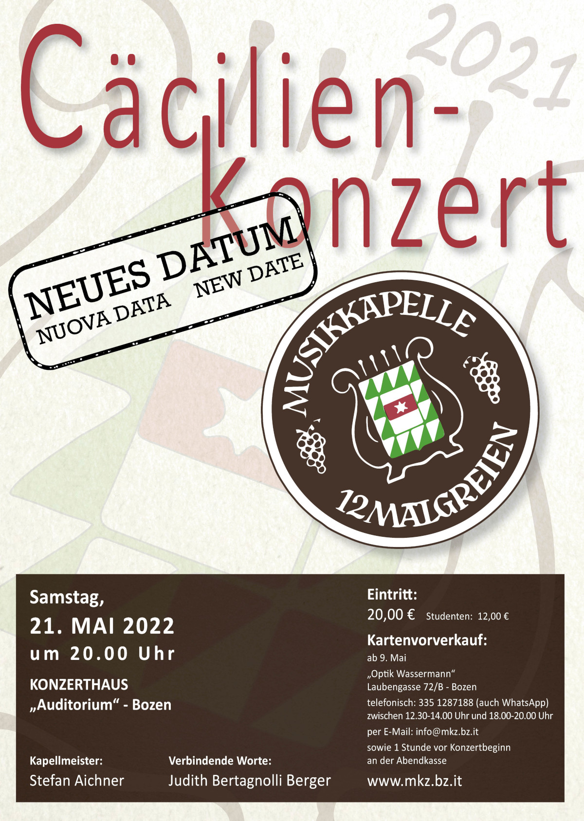 Cacilienkonzert 2021 neues Datum
